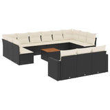 14 Piece Garden Sofa Set with Cushions Black Poly Rattan - Front View