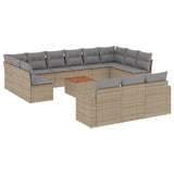 14 Piece Garden Sofa Set with Cushions Beige Poly Rattan - Front View
