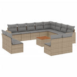 13 Piece Garden Sofa Set with Cushions Beige Poly Rattan - Front View