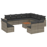 13 Piece Garden Sofa Set with Cushions Grey Poly Rattan - Front View