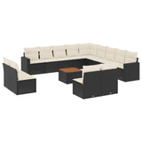 14 Piece Garden Sofa Set with Cushions Black Poly Rattan - Front View