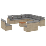 14 Piece Garden Sofa Set with Cushions Beige Poly Rattan - Front View