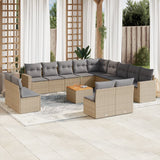 14 Piece Garden Sofa Set with Cushions Beige Poly Rattan
