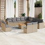 14 Piece Garden Sofa Set with Cushions Beige Poly Rattan