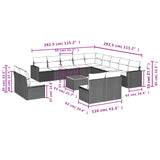14 Piece Garden Sofa Set with Cushions Grey Poly Rattan - Side View