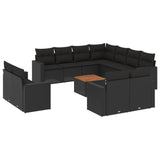 12 Piece Garden Sofa Set with Cushions Black Poly Rattan - Front View