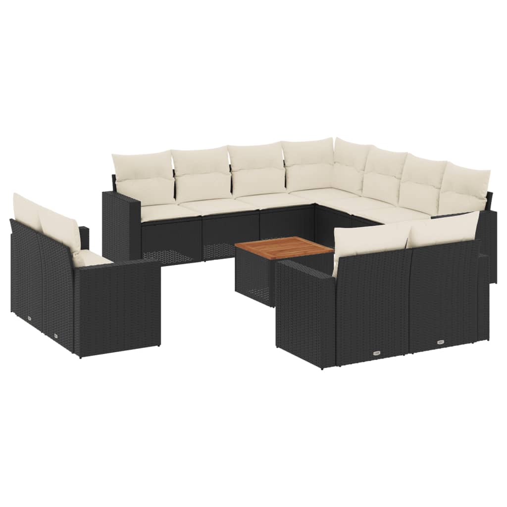 12 Piece Garden Sofa Set with Cushions Black Poly Rattan