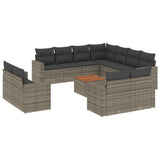12 Piece Garden Sofa Set with Cushions Grey Poly Rattan - Front View