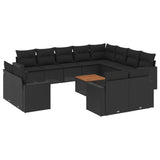 13 Piece Garden Sofa Set with Cushions Black Poly Rattan - Front View