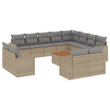13 Piece Garden Sofa Set with Cushions Beige Poly Rattan - Front View