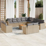 14 Piece Garden Sofa Set with Cushions Beige Poly Rattan