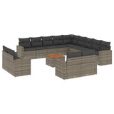 14 Piece Garden Sofa Set with Cushions Grey Poly Rattan - Front View