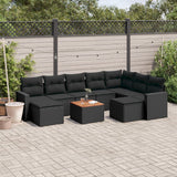 10 Piece Garden Sofa Set with Cushions Black Poly Rattan