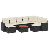 10 Piece Garden Sofa Set with Cushions Black Poly Rattan - Front View