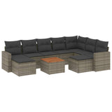 10 Piece Garden Sofa Set with Cushions Grey Poly Rattan - Front View