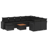 11 Piece Garden Sofa Set with Cushions Black Poly Rattan - Front View