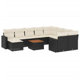 11 Piece Garden Sofa Set with Cushions Black Poly Rattan - Front View