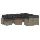 11 Piece Garden Sofa Set with Cushions Grey Poly Rattan - Front View