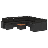 12 Piece Garden Sofa Set with Cushions Black Poly Rattan - Front View