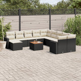 12 Piece Garden Sofa Set with Cushions Black Poly Rattan