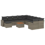 12 Piece Garden Sofa Set with Cushions Grey Poly Rattan - Front View