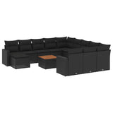 13 Piece Garden Sofa Set with Cushions Black Poly Rattan - Front View