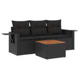 4 Piece Garden Sofa Set with Cushions Black Poly Rattan - Front View