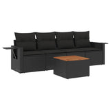 5 Piece Garden Sofa Set with Cushions Black Poly Rattan - Front View