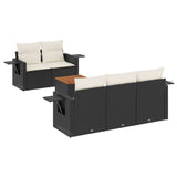 6 Piece Garden Sofa Set with Cushions Black Poly Rattan - Front View