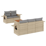 6 Piece Garden Sofa Set with Cushions Beige Poly Rattan - Front View