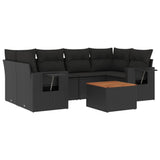 7 Piece Garden Sofa Set with Cushions Black Poly Rattan - Front View