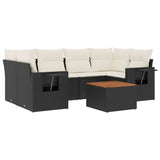 7 Piece Garden Sofa Set with Cushions Black Poly Rattan - Front View
