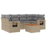 7 Piece Garden Sofa Set with Cushions Beige Poly Rattan - Front View