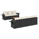 8 Piece Garden Sofa Set with Cushions Black Poly Rattan