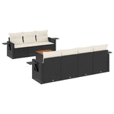 8 Piece Garden Sofa Set with Cushions Black Poly Rattan - Front View