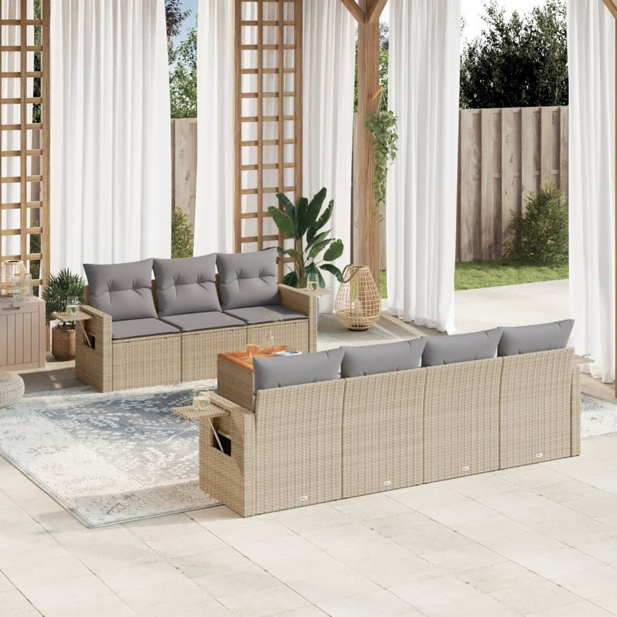 8 Piece Garden Sofa Set with Cushions Beige Poly Rattan