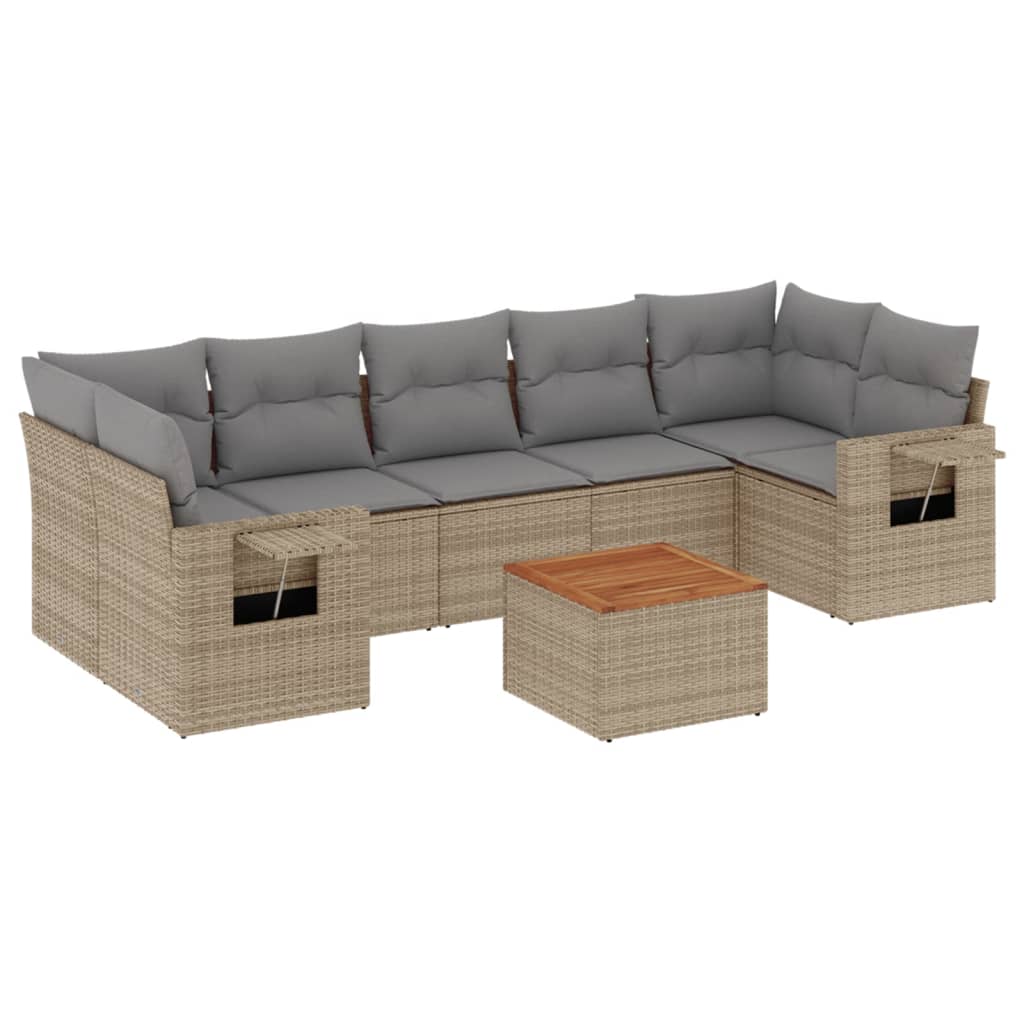 8 Piece Garden Sofa Set with Cushions Beige Poly Rattan