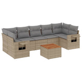 8 Piece Garden Sofa Set with Cushions Beige Poly Rattan - Front View
