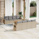 9 Piece Garden Sofa Set with Cushions Beige Poly Rattan