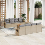 9 Piece Garden Sofa Set with Cushions Beige Poly Rattan