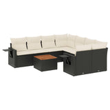 9 Piece Garden Sofa Set with Cushions Black Poly Rattan - Front View