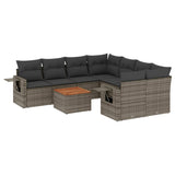 9 Piece Garden Sofa Set with Cushions Grey Poly Rattan - Front View