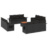 13 Piece Garden Sofa Set with Cushions Black Poly Rattan - Front View