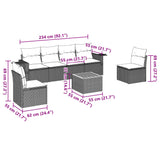 7 Piece Garden Sofa Set with Cushions Grey Poly Rattan - Low Angle