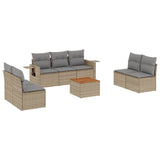 8 Piece Garden Sofa Set with Cushions Beige Poly Rattan - Front View