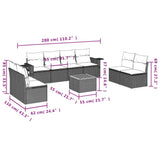 9 Piece Garden Sofa Set with Cushions Grey Poly Rattan - Low Angle