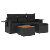 5 Piece Garden Sofa Set with Cushions Black Poly Rattan - Front View