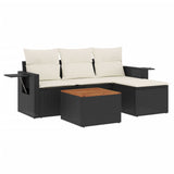 5 Piece Garden Sofa Set with Cushions Black Poly Rattan - Front View