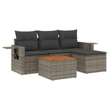 5 Piece Garden Sofa Set with Cushions Grey Poly Rattan - Front View