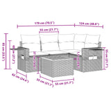 5 Piece Garden Sofa Set with Cushions Black Poly Rattan - Extra Image